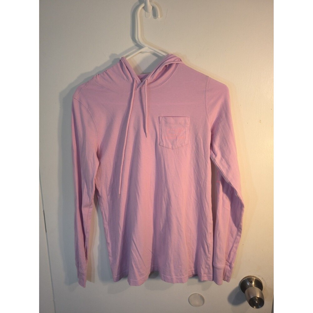 Vineyard Vines Hoodie Shirt XS Pink Long Sleeve Pocket Tee 100% Cotton Whale Reg